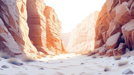 Sunlit canyon with sandy path.