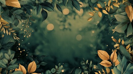 Asymmetrical border design with dense foliage clustering at corners, incorporating detailed leaf structures from native forest species. The greenery ranges from dark hunter green to bright emerald,