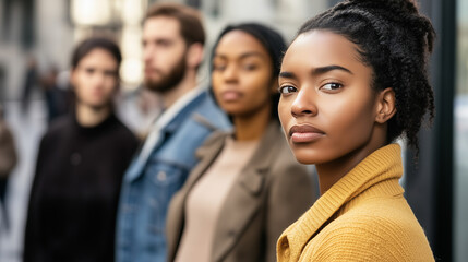 Group of diverse people looking away from the camera