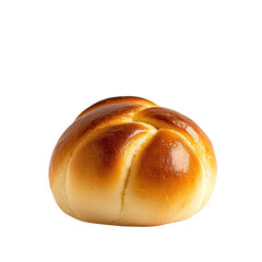 Freshly baked golden bread bun on a white isolated background