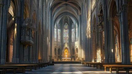 Fototapeta premium Sunlight streams into grand cathedral