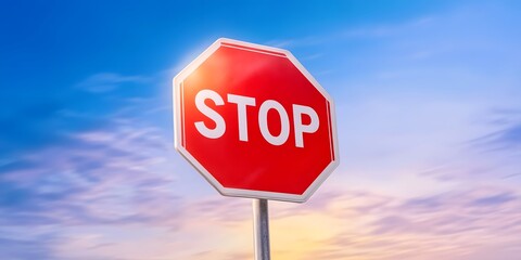 Red Octagon Stop Sign on Bright Colored Sky Background