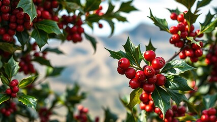 Fototapeta premium Closeup Red Holly Berries, Julian CA Mountains - Sharp Colors, Depth & Mood