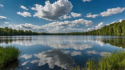 Fototapeta premium calm lake with a cloudy sky in the backgroud
