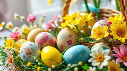 Colorful Easter Eggs with Flowers - Spring Celebration AI Photo
