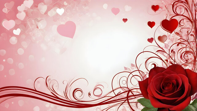 Pink and Red Roses with Heart on Red Background