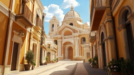 Obraz premium Church on a sunny European street
