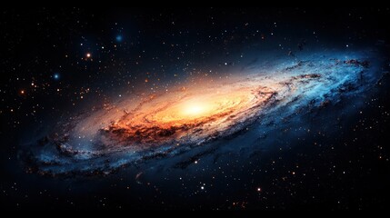 Obraz premium Spiral galaxy with bright core and stars.