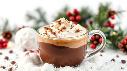 Festive Hot Chocolate with Whipped Cream - Holiday Drink