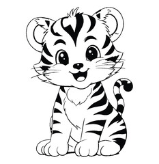 Fototapeta premium Black and White Cartoon Tiger Vector