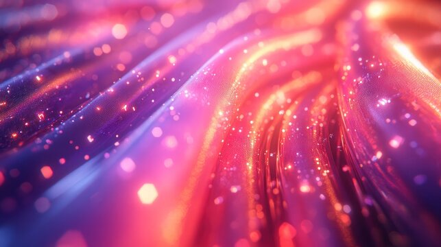 Abstract glowing pink and purple waves with bokeh.