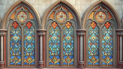Fototapeta premium Ornate stained-glass windows in a building