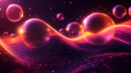 Abstract glowing spheres and wave.