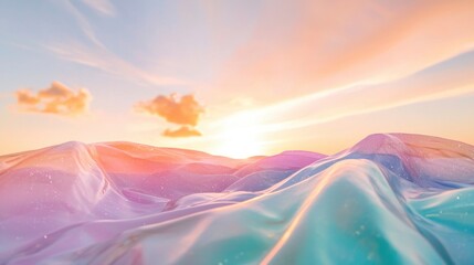 Pastel Dream  Shimmering Holographic Landscape at Sunset