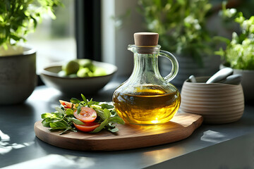 Kitchen window olive oil salad prep