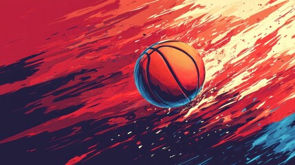 Abstract basketball art with motion blur effect and vibrant colors.