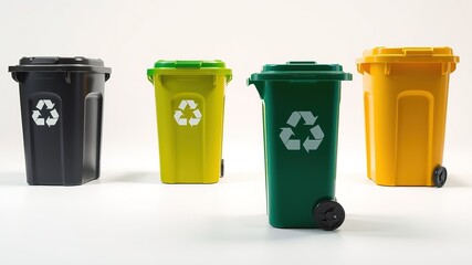 Recycling Bins - Black Green Yellow - Modern Waste Collection - Environmental Sustainability