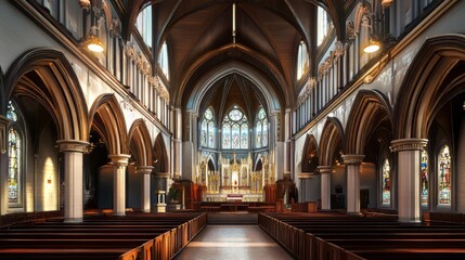 Obraz premium Grand church interior, serene and bright