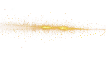 A horizontal streak of golden light with scattered sparkles on a transparent background.