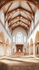 Fototapeta premium Elegant Interior of a Modern Cathedral with Arched Ceiling and Sunlit Windows