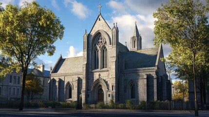 Stone church on a sunny day