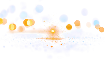A burst of golden light with scattered orbs on a transparent background.