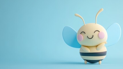 Adorable 3D Render of a Cute Cartoon Bee Against a Light Blue Background