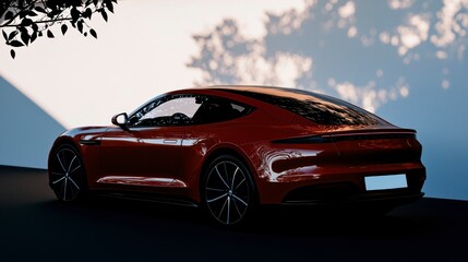 Fototapeta premium Sleek Red Coupe Luxury Sports Car Modern Design Back View