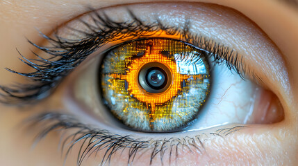 Cybernetic Eye Closeup, Glowing Iris, Futuristic Background