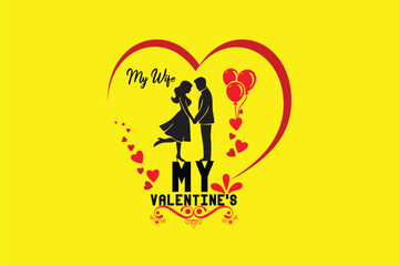 Happy Valentine's Day illustration Romantic silhouette of a loving couple