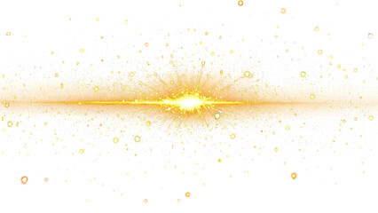 A streak of golden light with scattered sparkles on a transparent background.