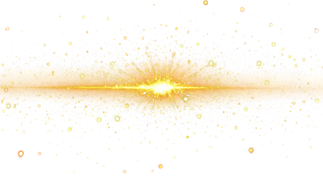 A streak of golden light with scattered sparkles on a transparent background.