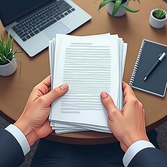 Businessman Reviewing Documents at Desk
