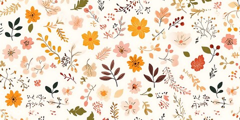 Obraz premium Autumn floral pattern, white background, design, textile