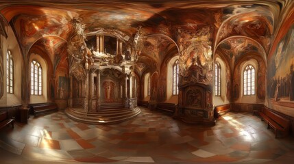 Ornate chapel interior with frescoes