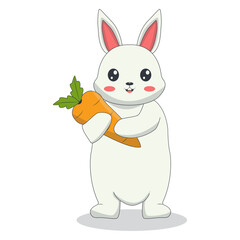 Cartoon White Rabbit Illustration. Vector Character in Cute Design