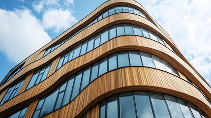 Modern Wooden Building With Curving Glass Windows