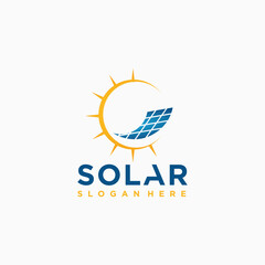 Solar Energy Logo Design, Solar Energy with wind turbine Vector solar energy Logo Template.
