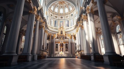 Obraz premium Grand Cathedral Interior, Sunlight
