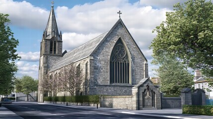 Fototapeta premium Stone church on a city street