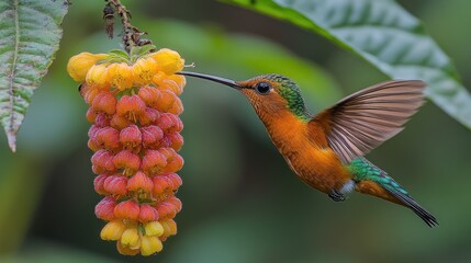 Hummingbird feeding on berries, rainforest, nature, wildlife