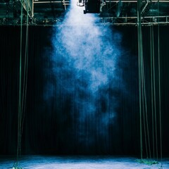 Naklejka premium Dramatic Stage Lighting Smoke Dark Curtains Spotlight Performance Theater Haze Empt