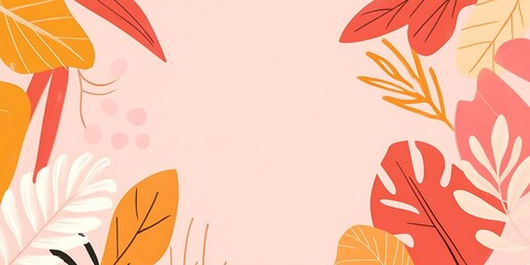 Fototapeta premium Autumn leaves border, pink background, design template