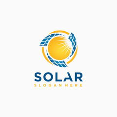 Solar Energy Logo Design, Solar Energy with wind turbine Vector solar energy Logo Template.