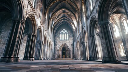Fototapeta premium Grand cathedral interior, stone arches