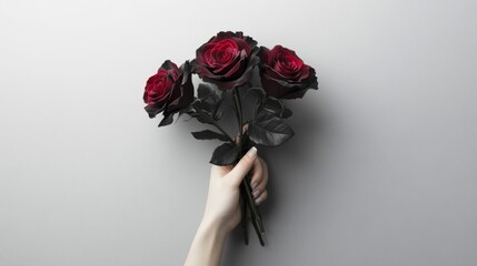 Dark Red Roses Held in a Gentle Hand