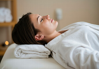 Wellness Moment: Woman Laying on Massage Table in Spa Salon