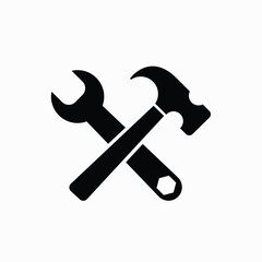 Hammer and wrench, repair icon, logo isolated on white background
