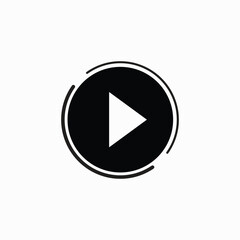 Play button icon, vector. A black and white silhouette of a play button. play button vector illustration