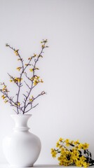Minimalist Home Decor  White Vase with Yellow Flowers on White Wall